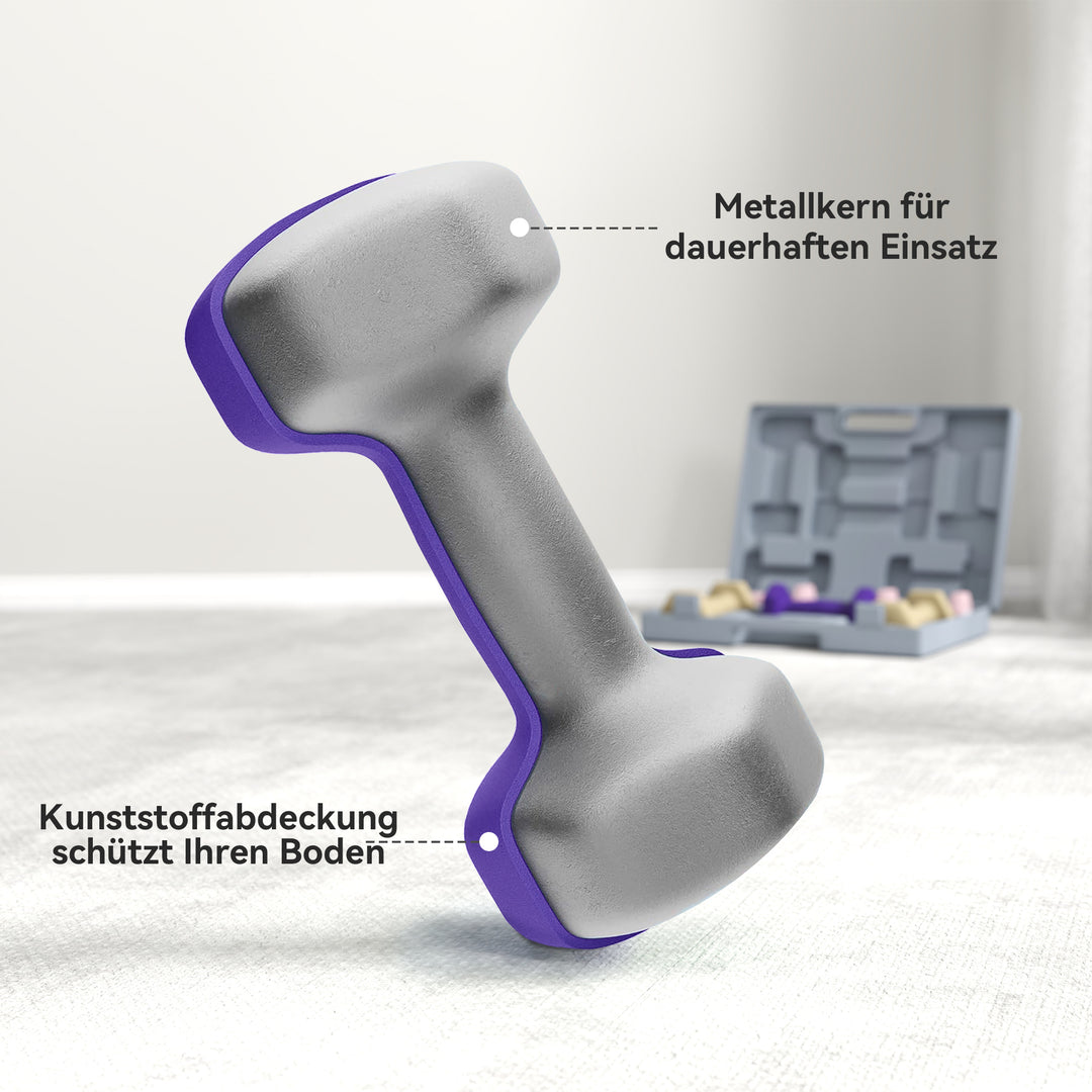 Håndvægtsæt, sæt med 6 håndvægte med vægte, stålhåndvægtsæt, 1 kg, 1,5 kg, 2 kg