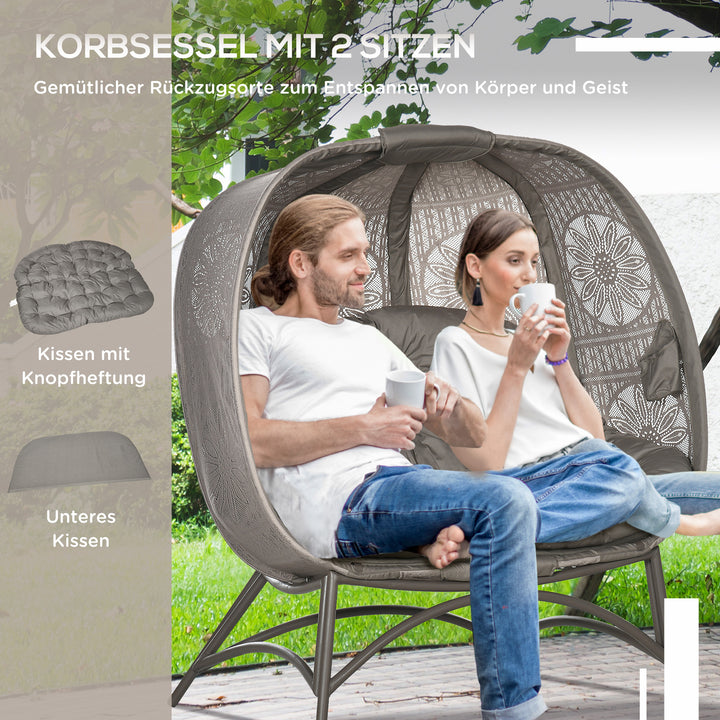 Havestol til 2 personer, foldbar, stor sædehynde, stålstel, farve: sand, 126 x 75 x 142 cm