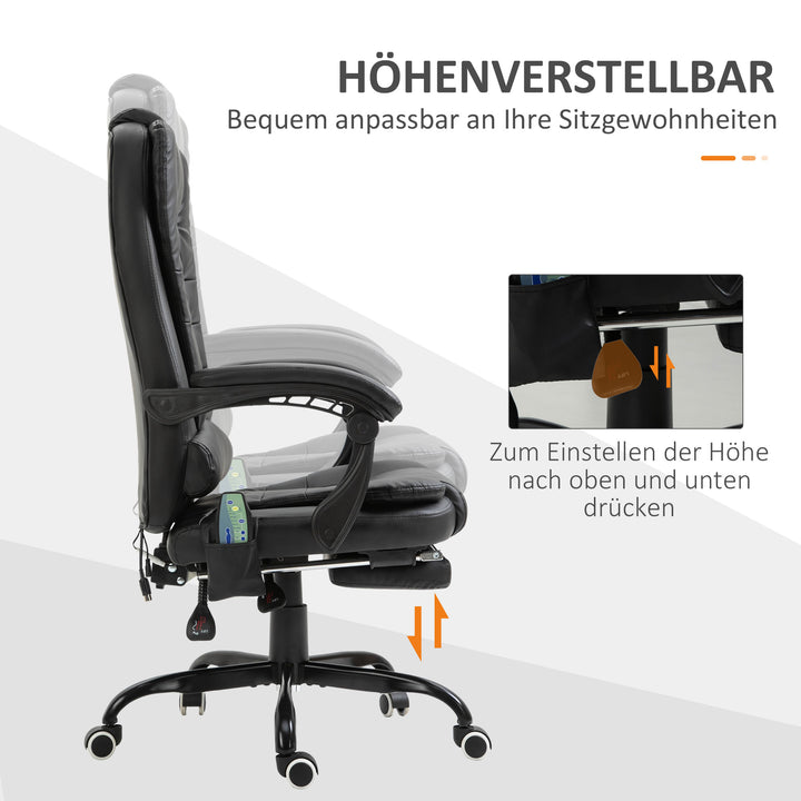 Skrivebordsstol med 7 massagepunkter, højdejusterbar drejestol med integreret fodstøtte, 67 x 79 x 111-121 cm