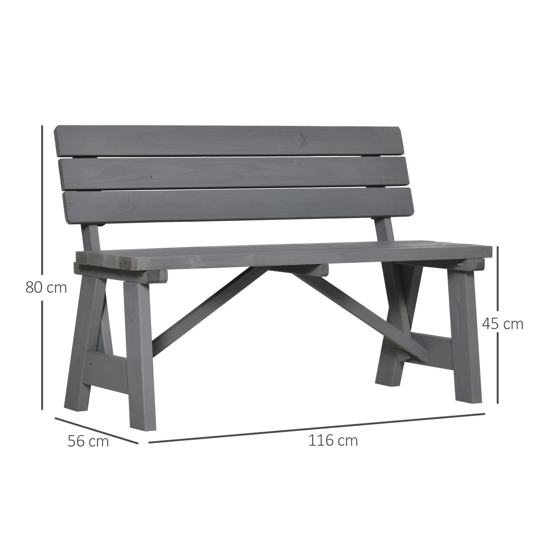 2-personers havebænk i træ, vejrbestandig, UV-bestandig, havemøbler med ryglæn, 116 x 56 x 80 cm, grå