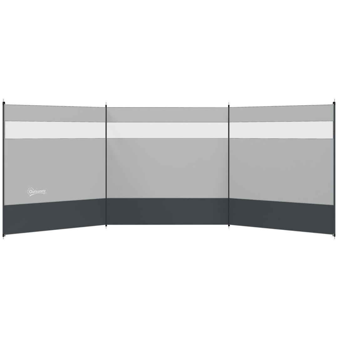Vindskærm med vindue og bærepose, stålstænger, 440x140 cm, grå