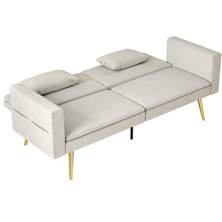 2-Personers sovesofa, justerbar ryglæn, bløde hynder, fløjlsbetræk, til stue, gæsteværelse, beige