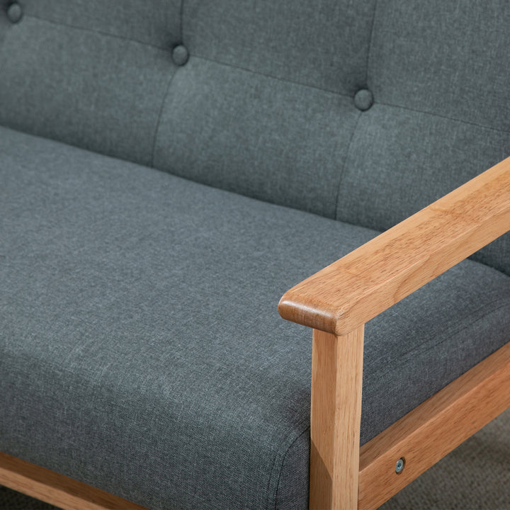 2-Personers sofa, sofa med armlæn, ryghynde, stuesofa med linnedlook, polstret sofa til stue, soveværelse 115 x 66,5 x 73 cm, mørkegrå