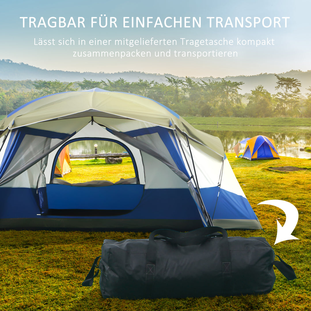 Campingtelt 6-8 personers telt familietelt med forhal, glasfiber, blå, 518 x 487 x 237 cm