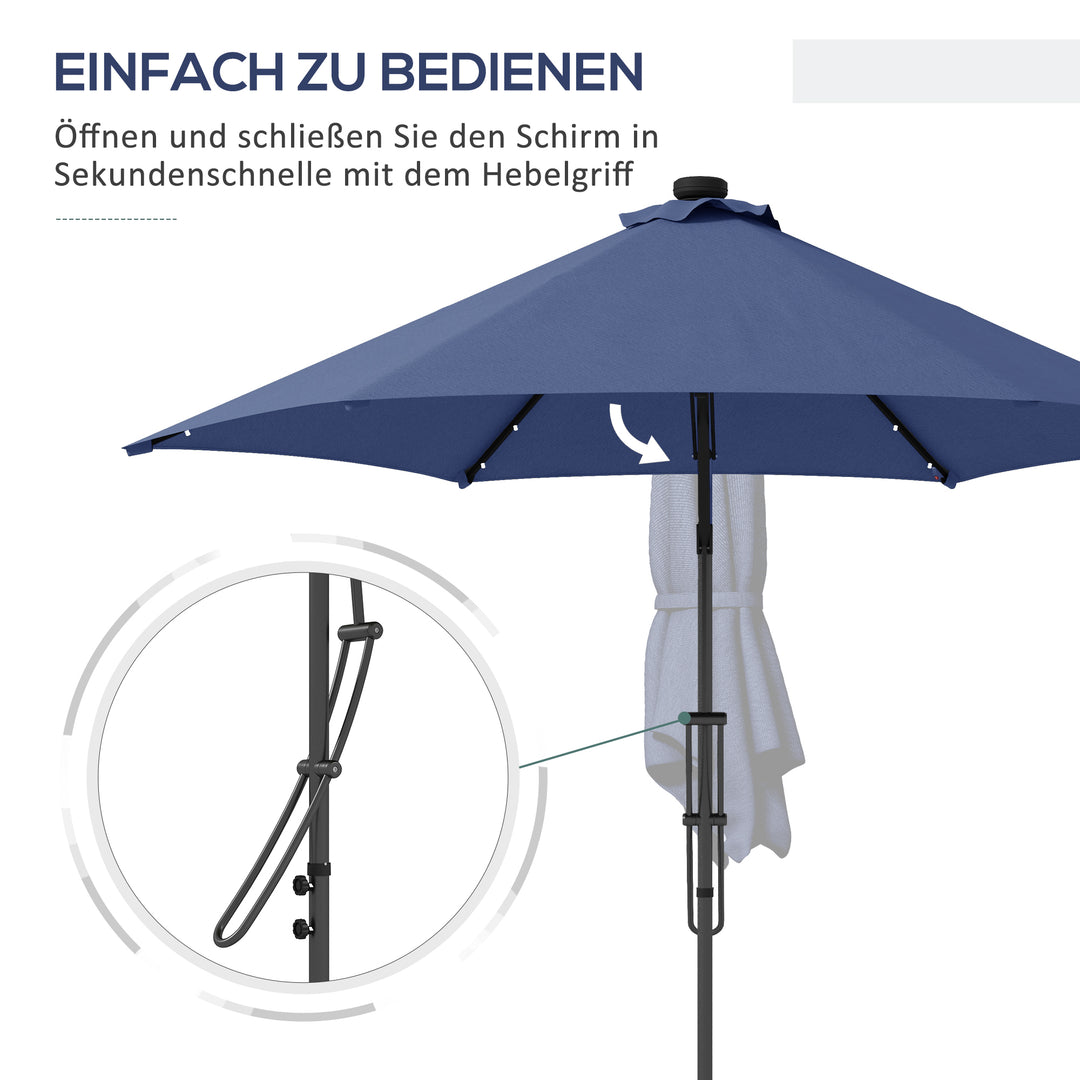Haveparasol, fritstående parasol, led'er, solpanel, vejrbestandig, inkl. beskyttelsesovertræk, 290 x 260 cm, mørkeblå