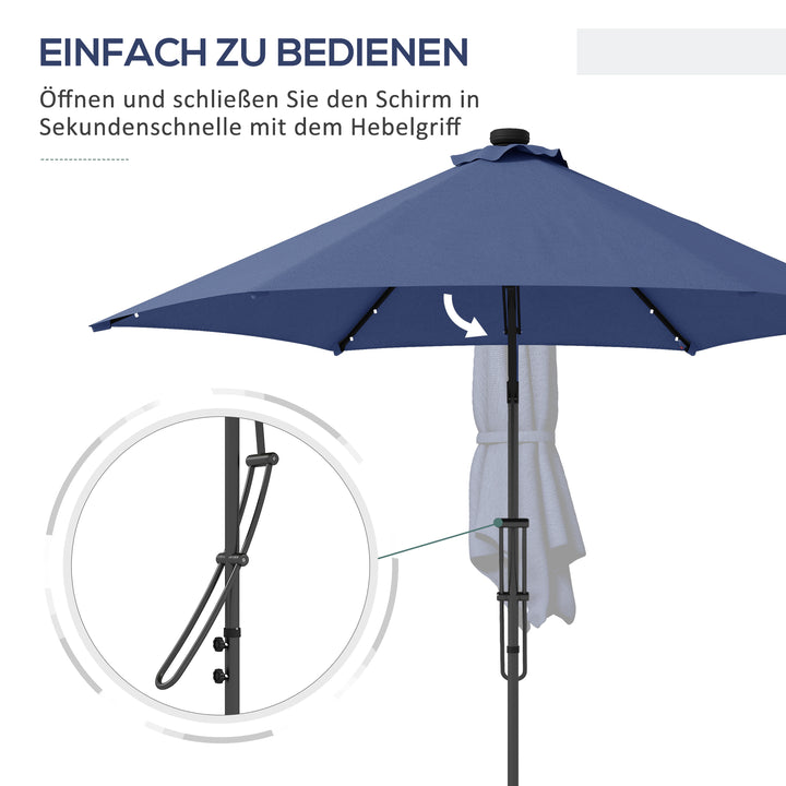 Haveparasol, fritstående parasol, led'er, solpanel, vejrbestandig, inkl. beskyttelsesovertræk, 290 x 260 cm, mørkeblå