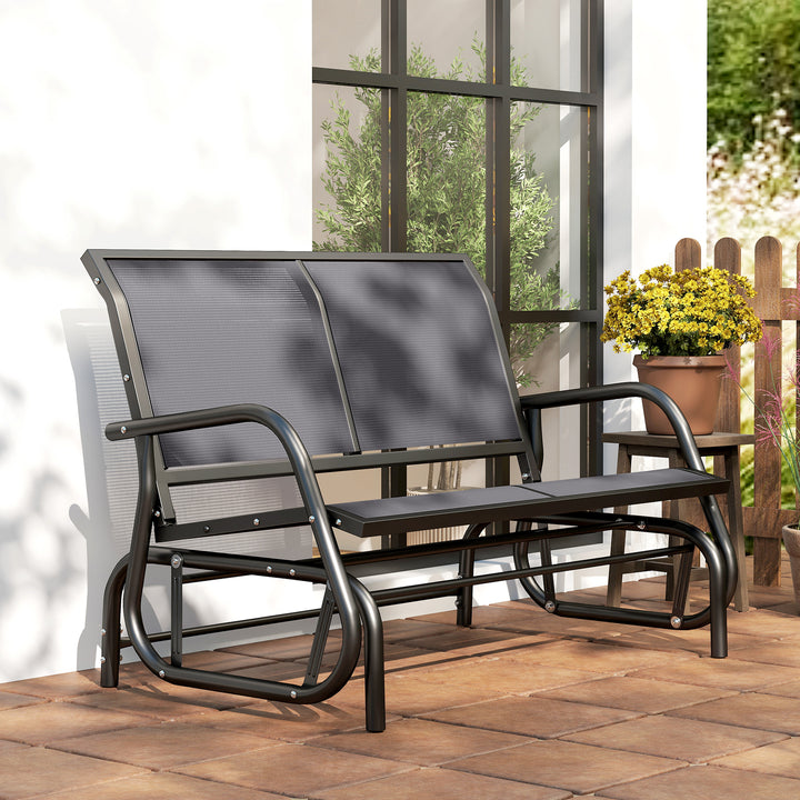 2-personers gyngestol havebænk med vippemekanisme, metal havegyngebænk, parkbænk, lasteevne op til 200 kg, havemøbler til have, terrasse, veranda, 120 x 70 x 85 cm, grå