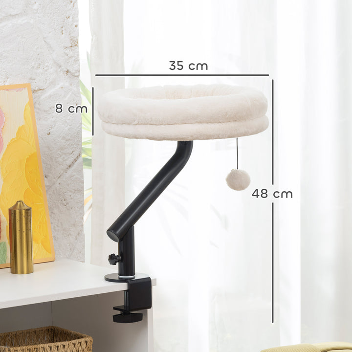 Katteseng til skrivebord, katteseng til skrivebord med 360° rotation, justerbar højde, katteseng med aftagelig, maskinvaskbar seng, til katte under 6 kg, hjemmekontor, cremehvid