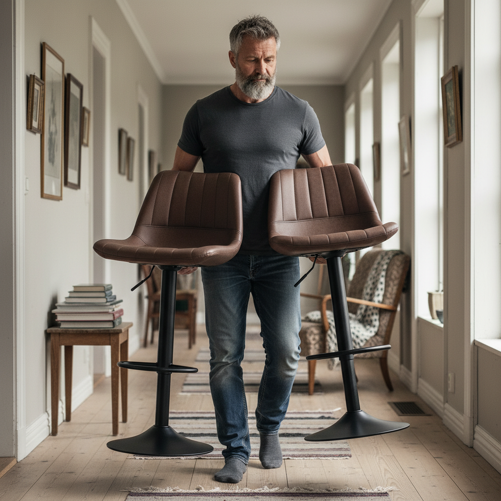 Barstolsæt med 2 i retrodesign, med fodstøtte, højdejusterbar, 43 cm x 49,5 cm x 111 cm