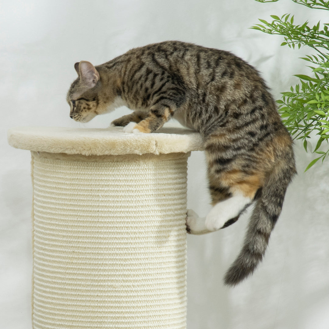 Kradsebræt til katte, hjørnedesign, pladsbesparende, 35 cm x 35 cm x 85 cm, cremehvid