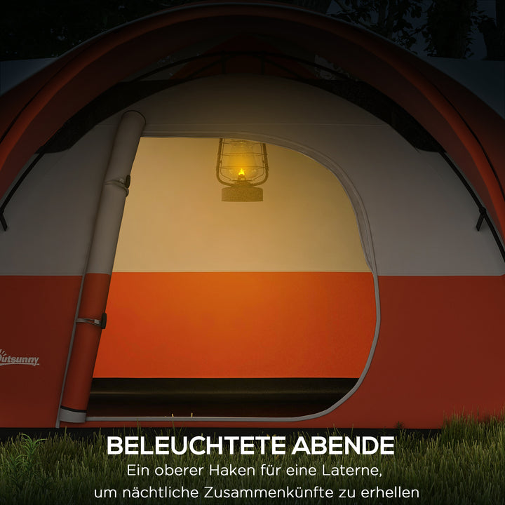 Campingtelt til 5-6 personer, familietelt, vandtæt, med markise, 550 x 300 x 198 cm, orange