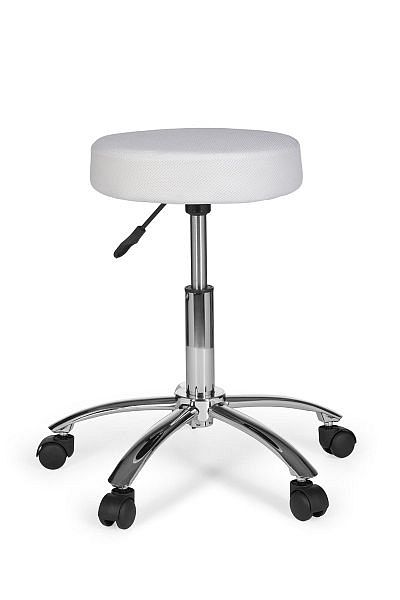 Designer arbejdsskammel / taburet med hjul og stofbetræk, hvid