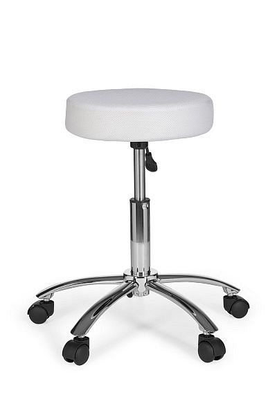 Designer arbejdsskammel / taburet med hjul og stofbetræk, hvid