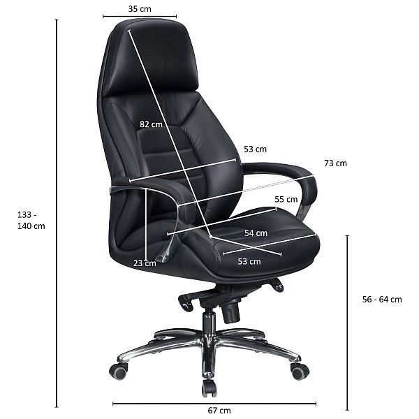 Designer kontorstol i ægte læder, sort