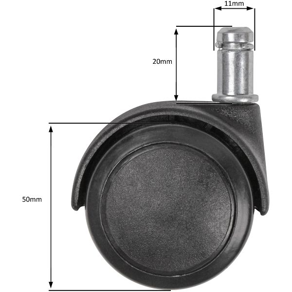 Sæt med 5 glatkørende gulvhjul til kontorstol, 11 mm stift / diameter 50 mm, svingbare hjul til hårde gulve
