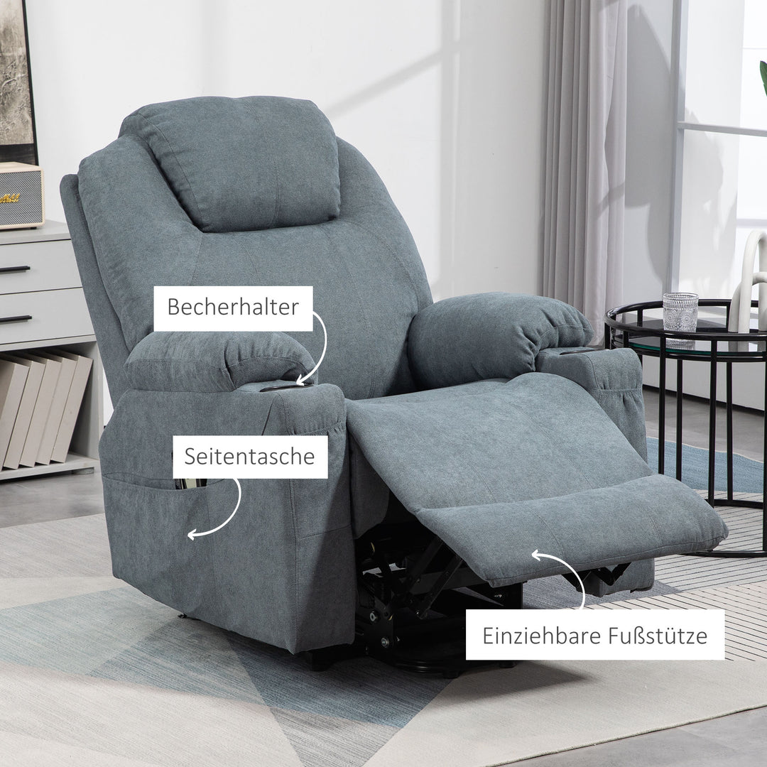 Massagestol, ståstol til seniorer, 8 massagepunkter, sidelommer, fjernbetjening, 90l x 101b x 107 cm, grå