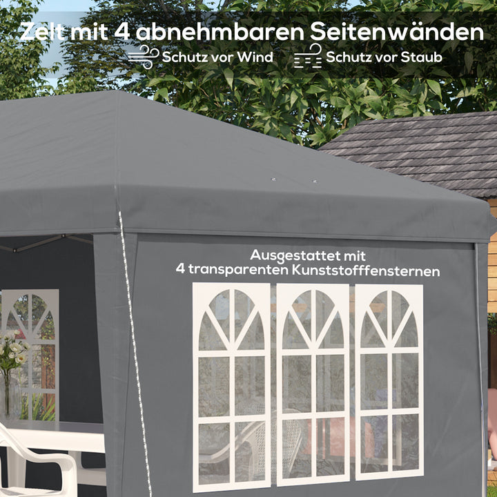 Pavillon ca. 3x6m Vandtæt Pop-up Foldepavillon med 4 sidepaneler, vindue, UV-beskyttelse, bæretaske grå