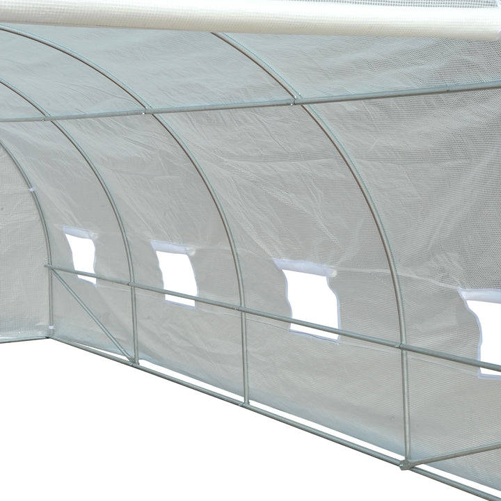 Drivhus 595x300x200cm, polytunneldrivhus, tomathus med dør, vindue, galvaniseret stålpolytunnel, plantetunnel, drivhus inklusive jordankre og reb, havetunnel, hvid