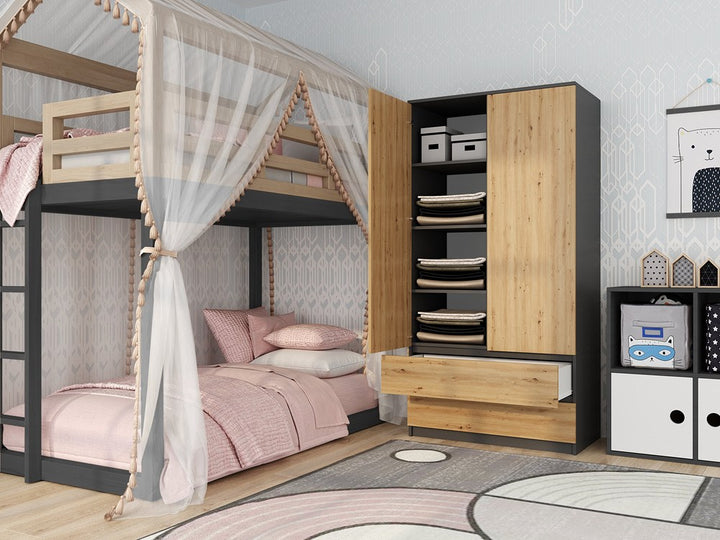 Klædeskab til soveværelse, Dybde: 50 cm Højde: 180 cm Bredde: 90 cm, naturfarvet