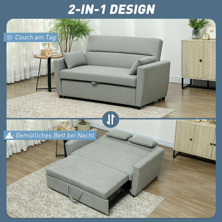 2-Personers sofa med sengefunktion, justerbar ryglæn, polstret sofa, fløjlslook, til stue, soveværelse, lysegrå