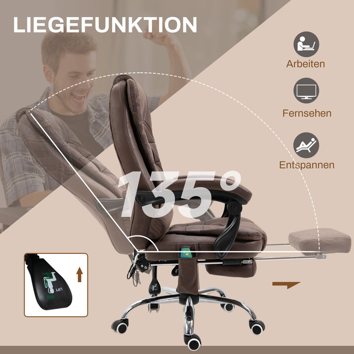Massagekontorstol, lænefunktion og varmefunktion, drejelig, ergonomisk, op til 120 kg, brun