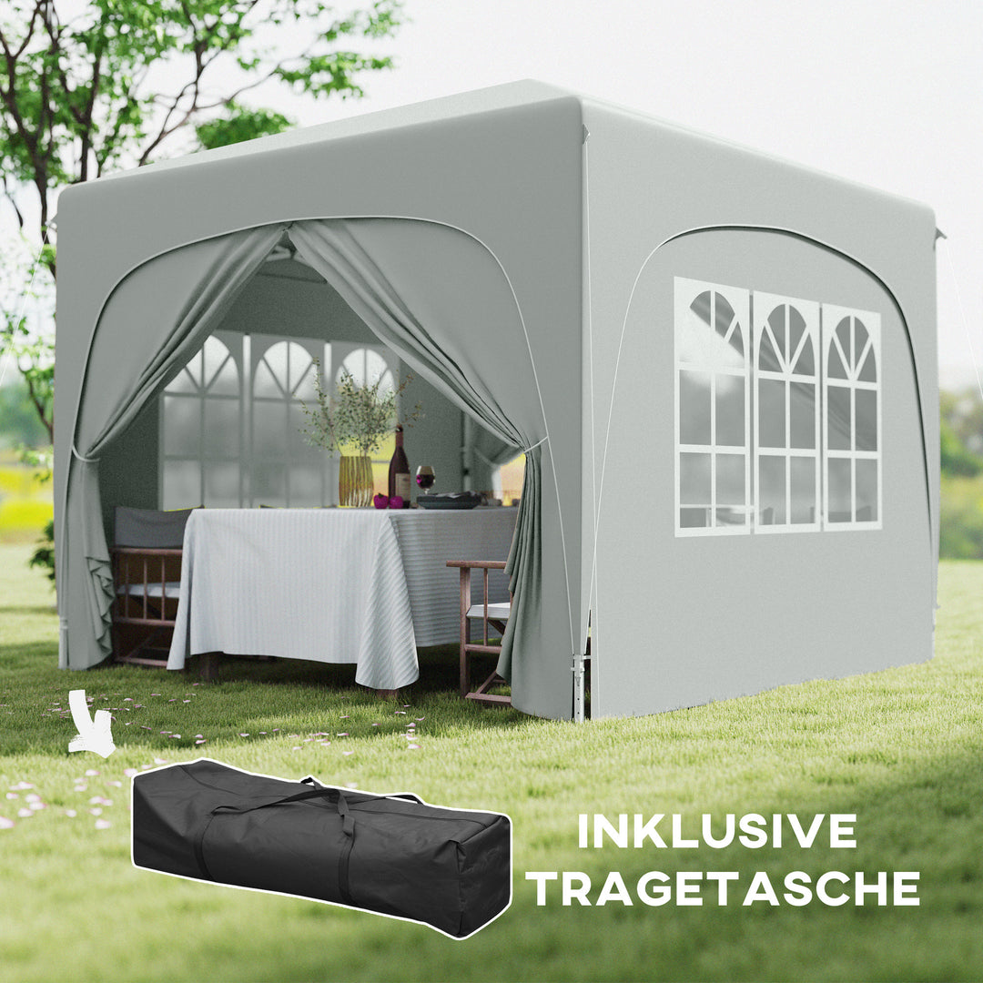 3 x 3 m pavillon, pop-up havetelt med sidevægge og bæretaske, UPF50+, højdejusterbar, sand