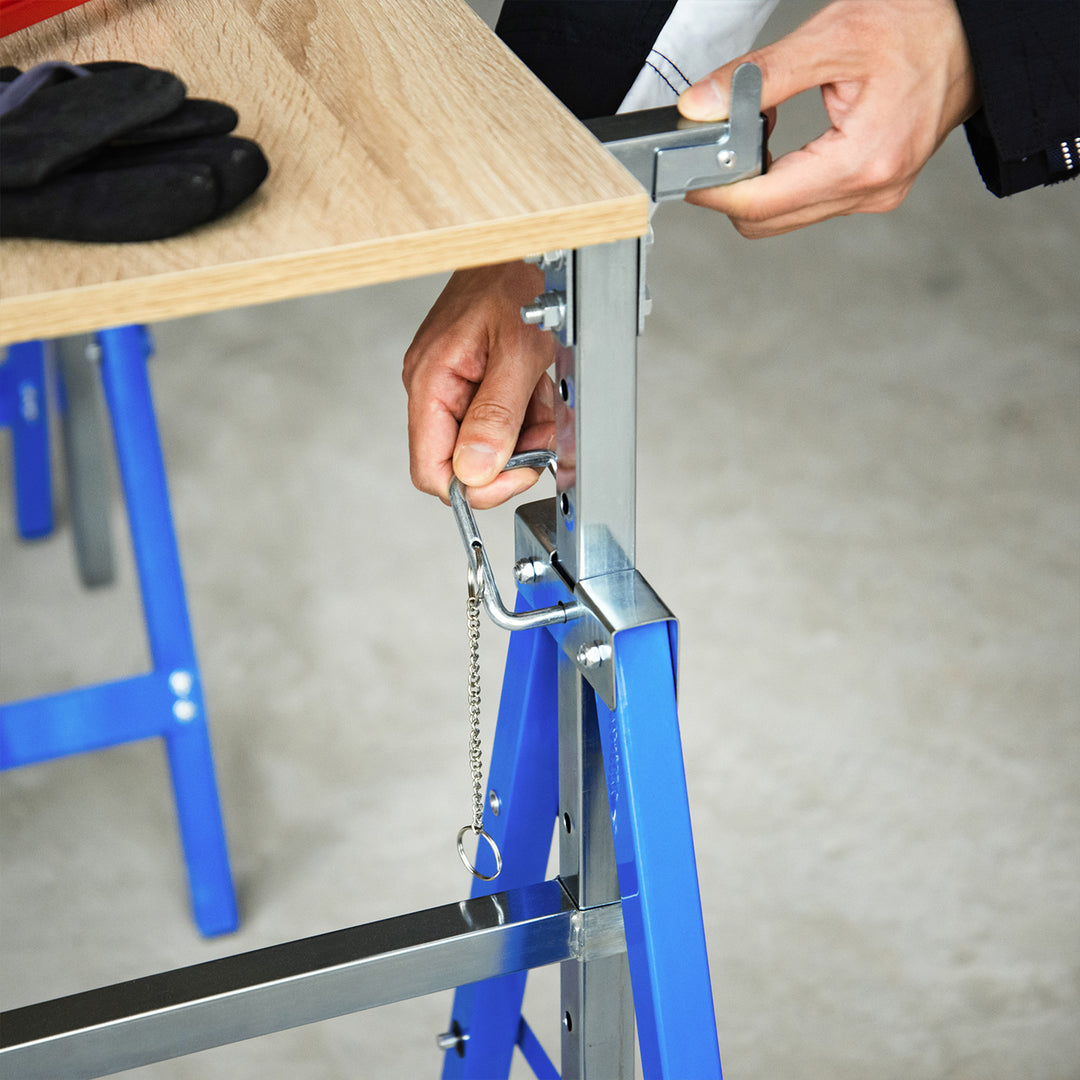2 X stilladsbukke, foldbar bukke, højdejusterbar op til 200 kg, stålblå, 68 x 58 x 80-130 cm
