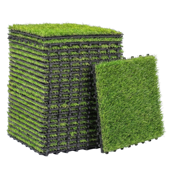Sæt med 22 kunstgræsfliser, 30x30 cm, med drænsystem, 2m² kunstgræstæppe, plastikgræsmåtte