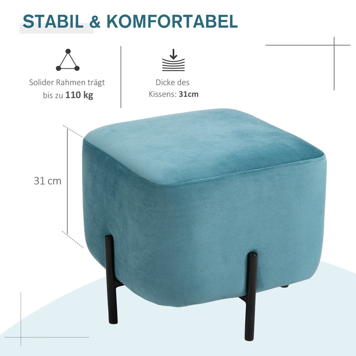Fodskammel polstret polyester stålskum turkis 44,5 x 44,5 x 41,5 cm