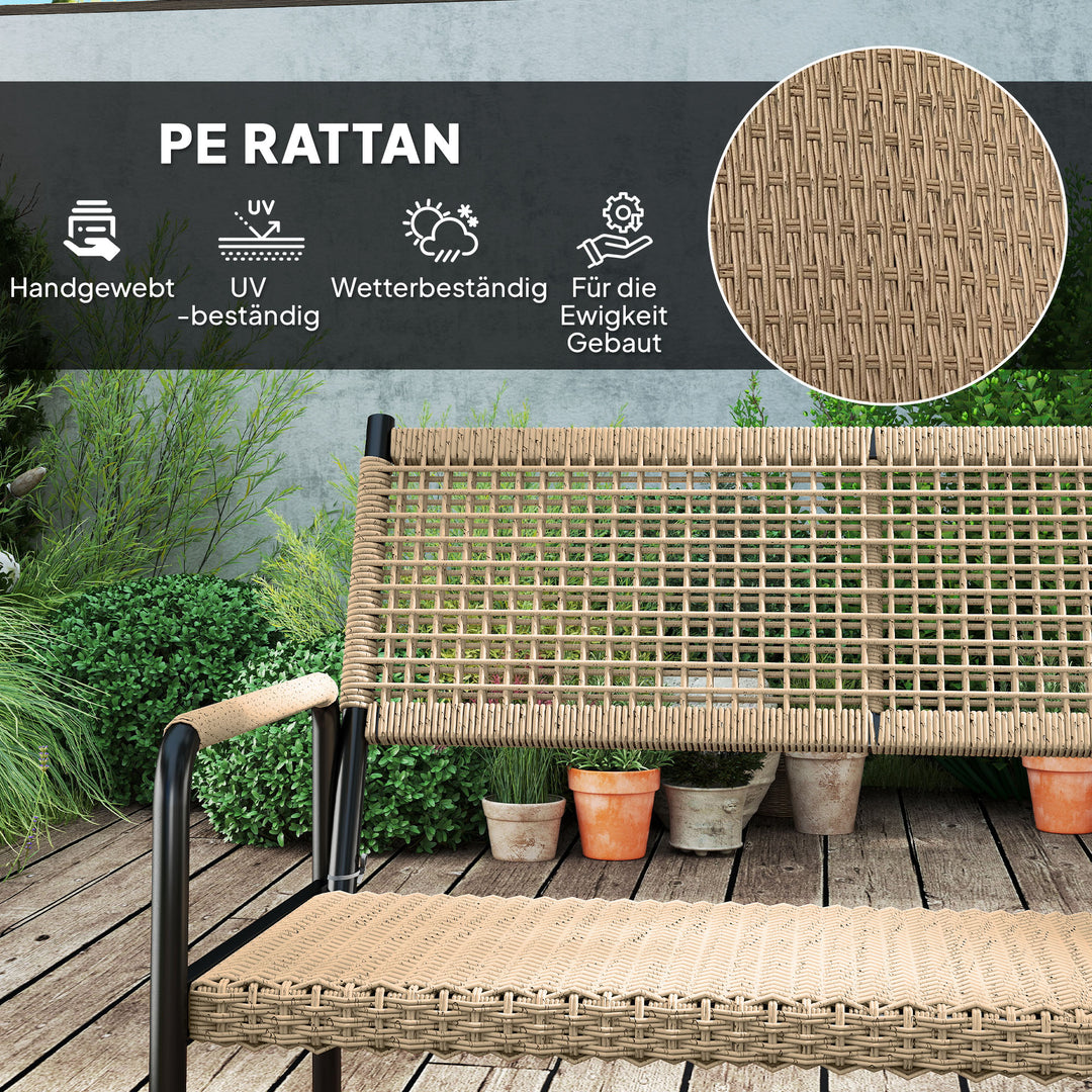 Havemøbelsæt af polyrattan loungesæt med 2-personers sofa, lænestol, glasbord, hynder til 4 personer, mørkegrå + gul