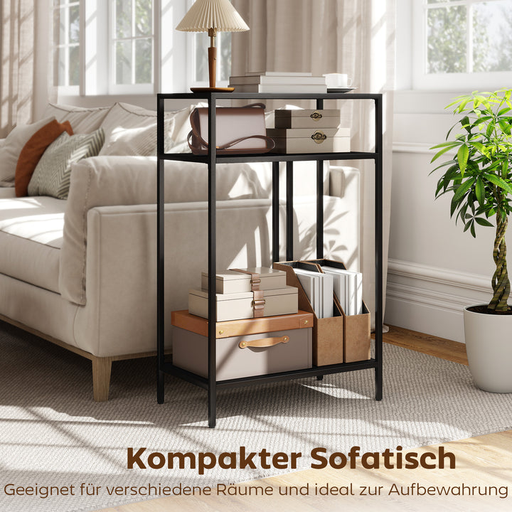 Konsolbord med 3 hylder, smalt entrébord, stålstel til stue/entre, 55 cm, sort