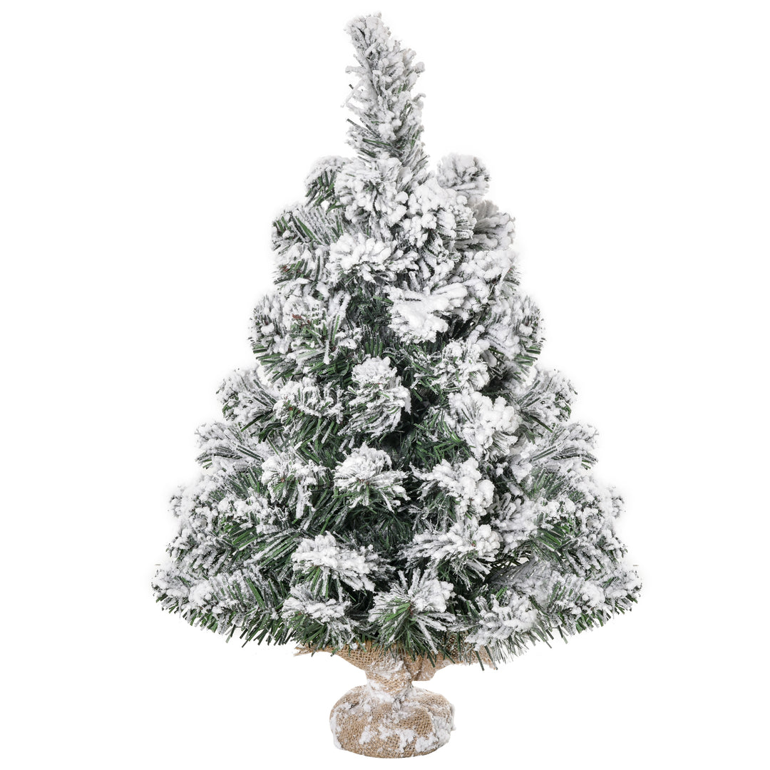 Mini kunstigt juletræ 60 cm kunstigt grantræ med sne, 67 spidser cementbase til indendørs kontor