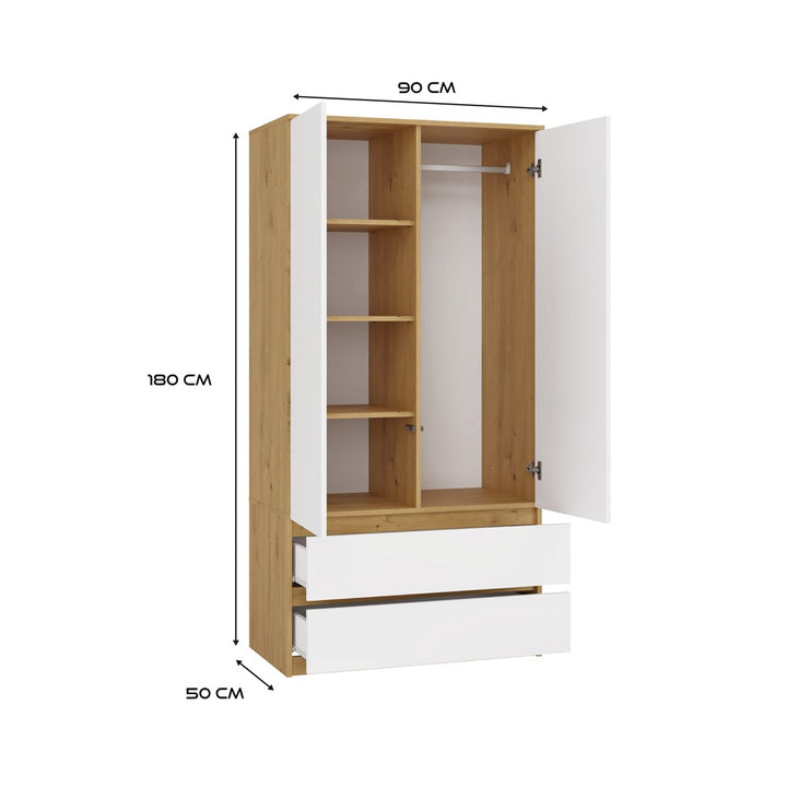 Klædeskab, Bredde: 90 cm Højde: 180 cm Dybde: 50 cm, naturfarvet