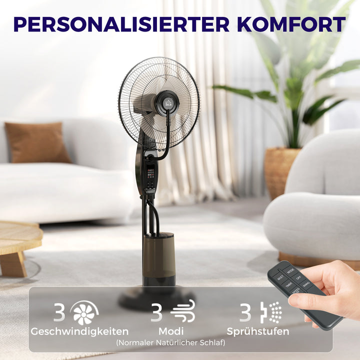 Ventilator, tågeventilator, 3 hastigheder, timer, luftfugter, sort