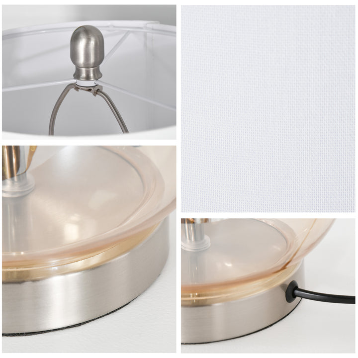 Sæt med 2 bordlamper, bordlamper, e27-fatning, sengelampe, 40 w, glas, hør, metal, rav, 30 x 56h cm