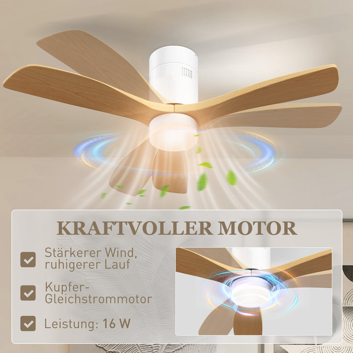 Loftsventilator med led-lys, 6 hastigheder, fjernbetjening, lysebrun