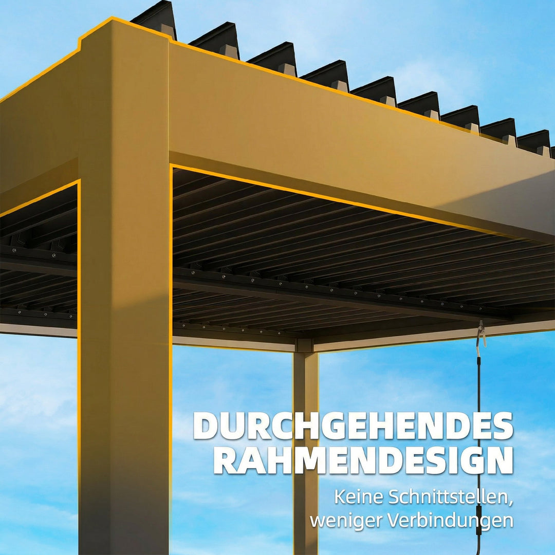 Pergola 3x3 m terrassetag i aluminium med LED-belysning, fjernbetjening, justerbart lameltag