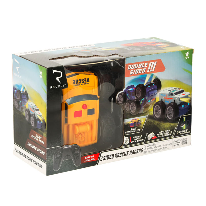 RC Revolt 2 Sided Rescue Racer fjernbetjent bil blå