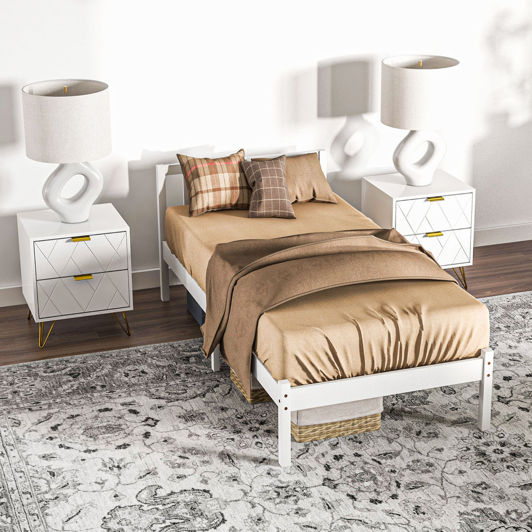 Enkeltsenge med hovedgærde og lameller, 26 cm plads under sengen, fyrretræ, 208x96x70 cm, hvid