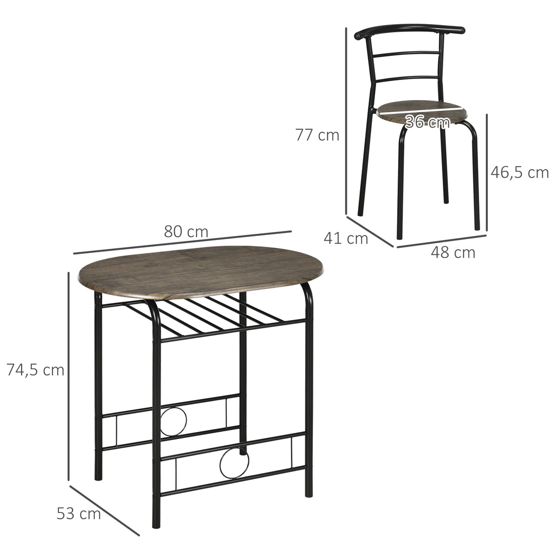 Bistrosæt spisebord køkkenbord med stole sæt, 1 bord, 2 stole, 80 cm x 53 cm x 74,5 cm, sort