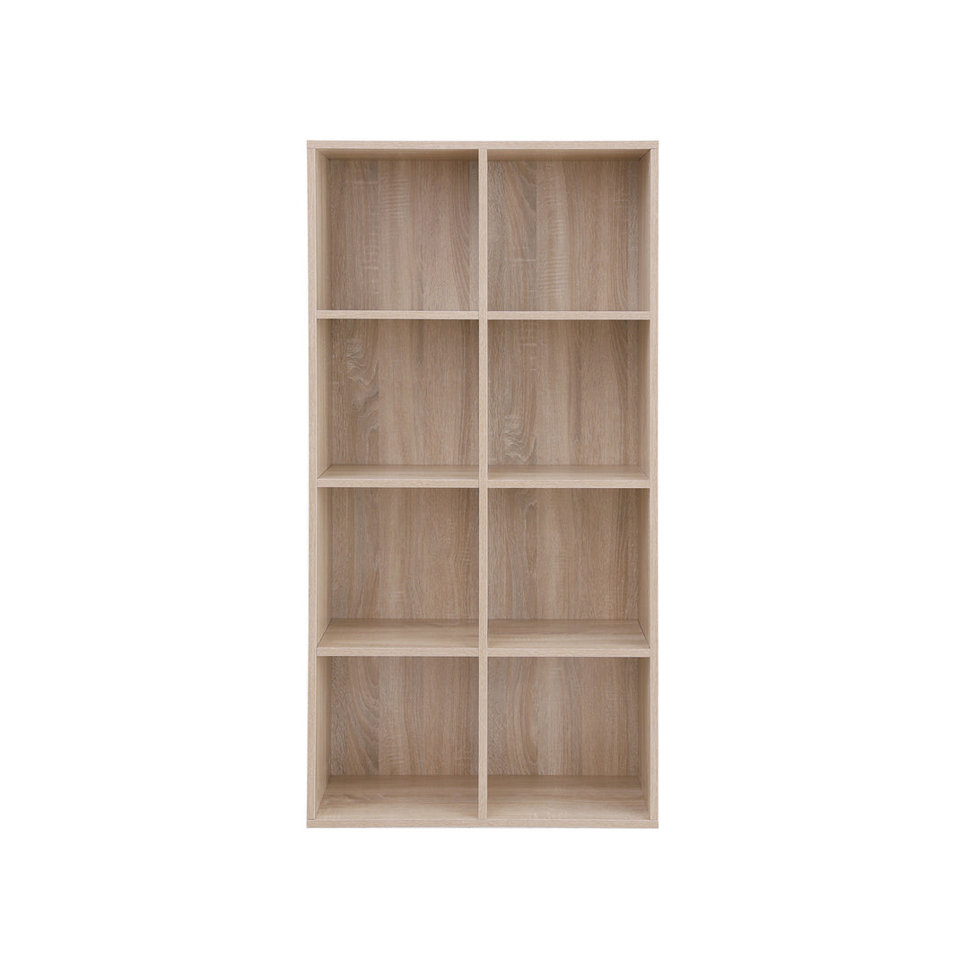 8-kubers opbevaringsreol, træbogreol og udstillingshylde, fritstående skab til kontor, stue, soveværelse, egfarve
