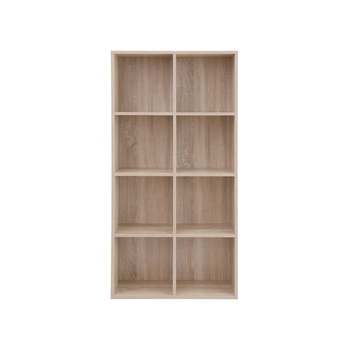 8-kubers opbevaringsreol, træbogreol og udstillingshylde, fritstående skab til kontor, stue, soveværelse, egfarve