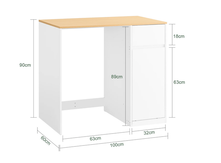 Vaskemaskineskab med kurv og skuffe – hvidt badeværelsesskab med opbevaring, egnet til vaskemaskine og tørretumbler, mål 100 x 60 x 90 cm