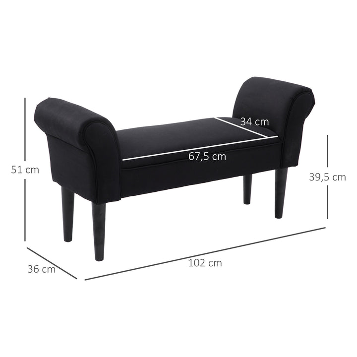 Bænk, sengebænk, tidløst design, blød polstring, op til 130 kg, sort, 102 x 36 x 51 cm
