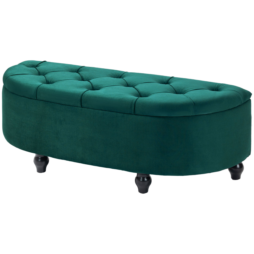 Opbevaringspuf, polstret, softclose-låg, fløjlslook, 120 x 46 x 42 cm, mørkegrå