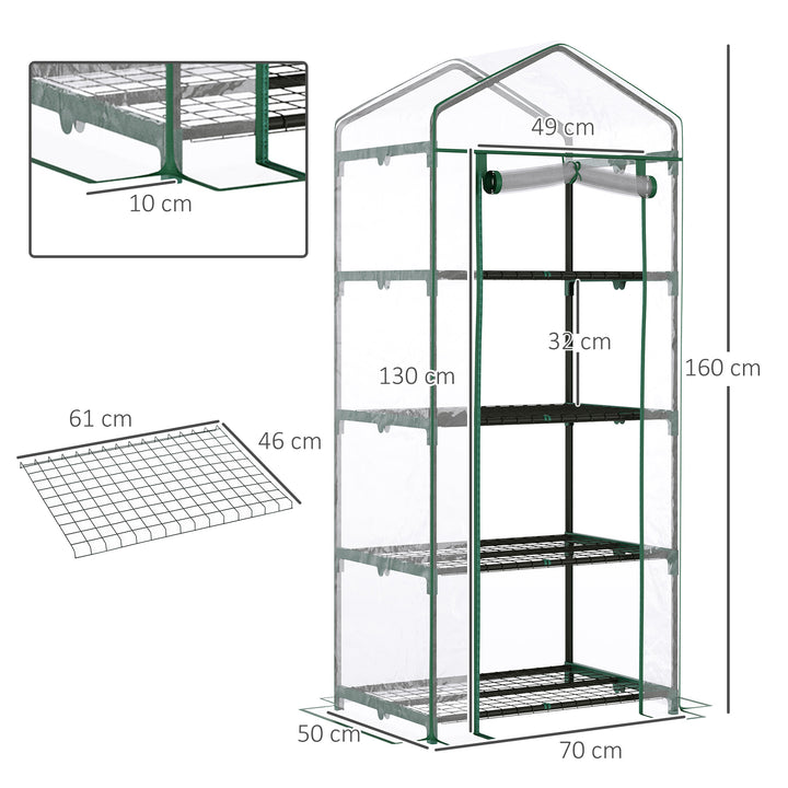 Foliedrivhus, drivhus, minidrivhus, plantehus, kold ramme, 4 hylder, 70 x 50 x 160 cm, transparent