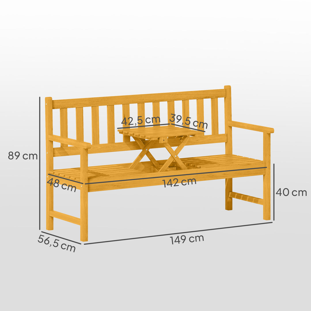 2-Personers havebænk i træ, vejrbestandig bænk med ryglæn og armlæn, 320 kg lasteevne, 149 x 56,5 x 89 cm, teaktræ