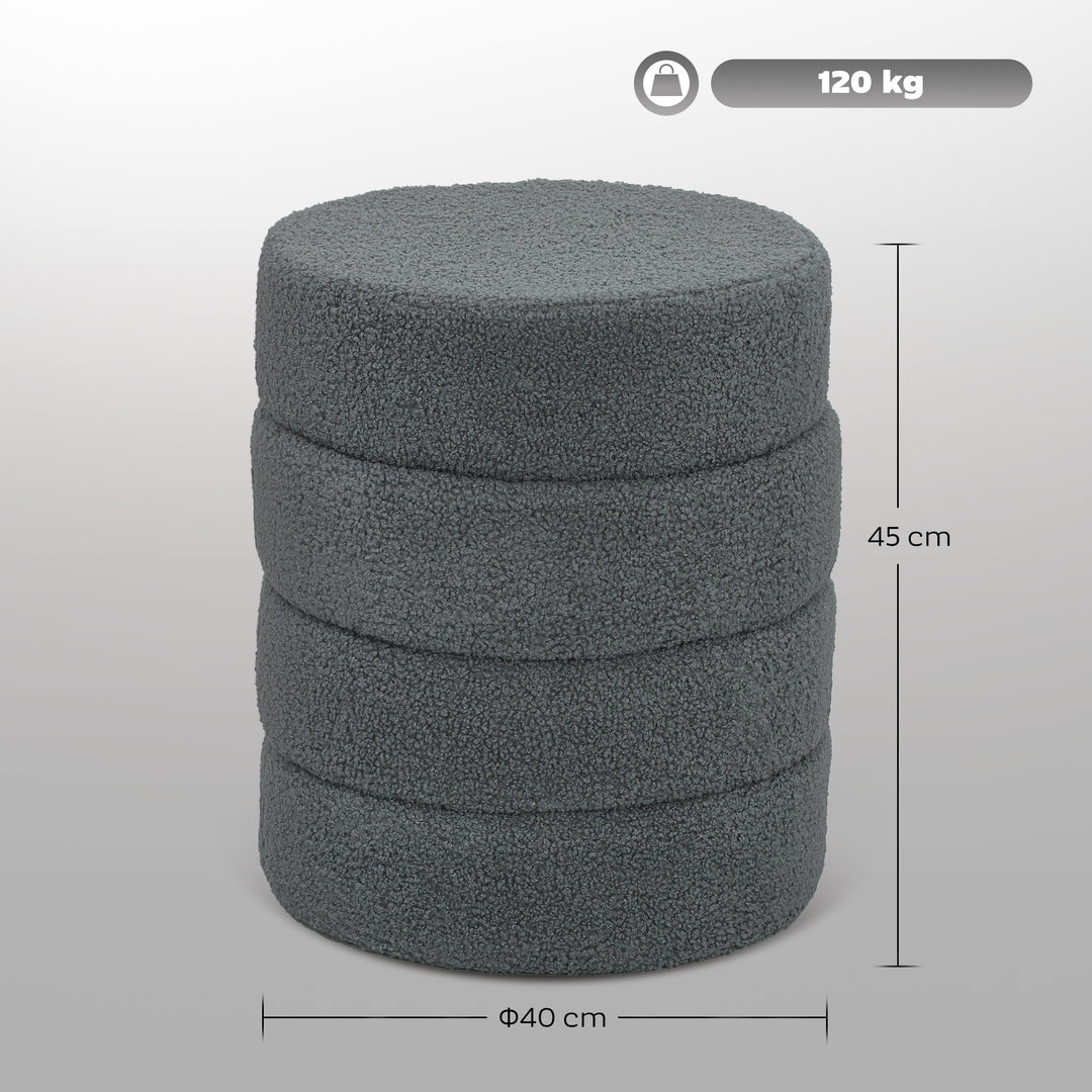 Skammel, rund, teddy fleece, op til 120 kg, ø40x45h cm, mørkegrå