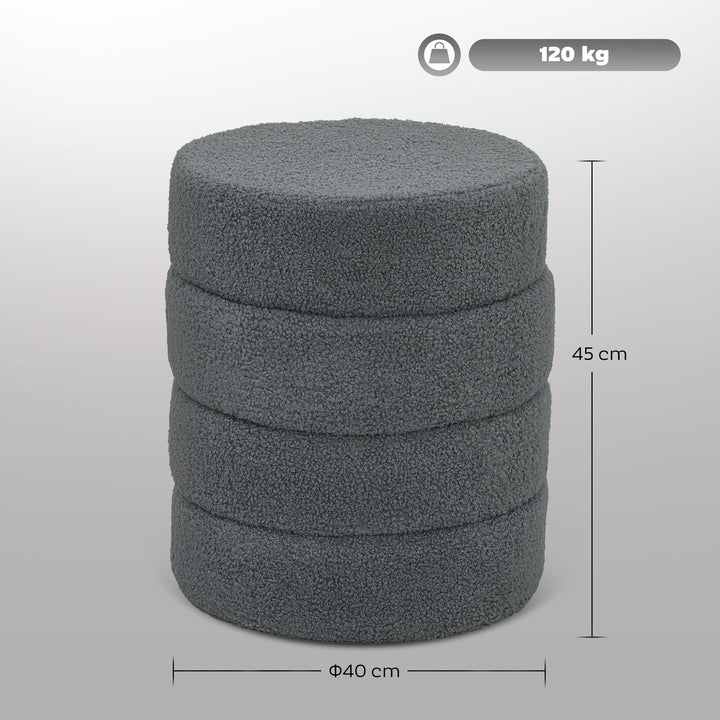 Skammel, rund, teddy fleece, op til 120 kg, ø40x45h cm, mørkegrå