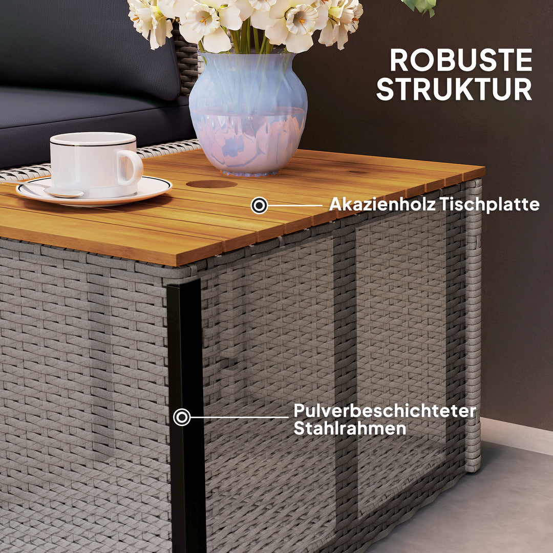 Polyrattan liggestol til 2 personer dobbelt liggestol med fodskammel opbevaringshynder 125x114x72,5 cm grå